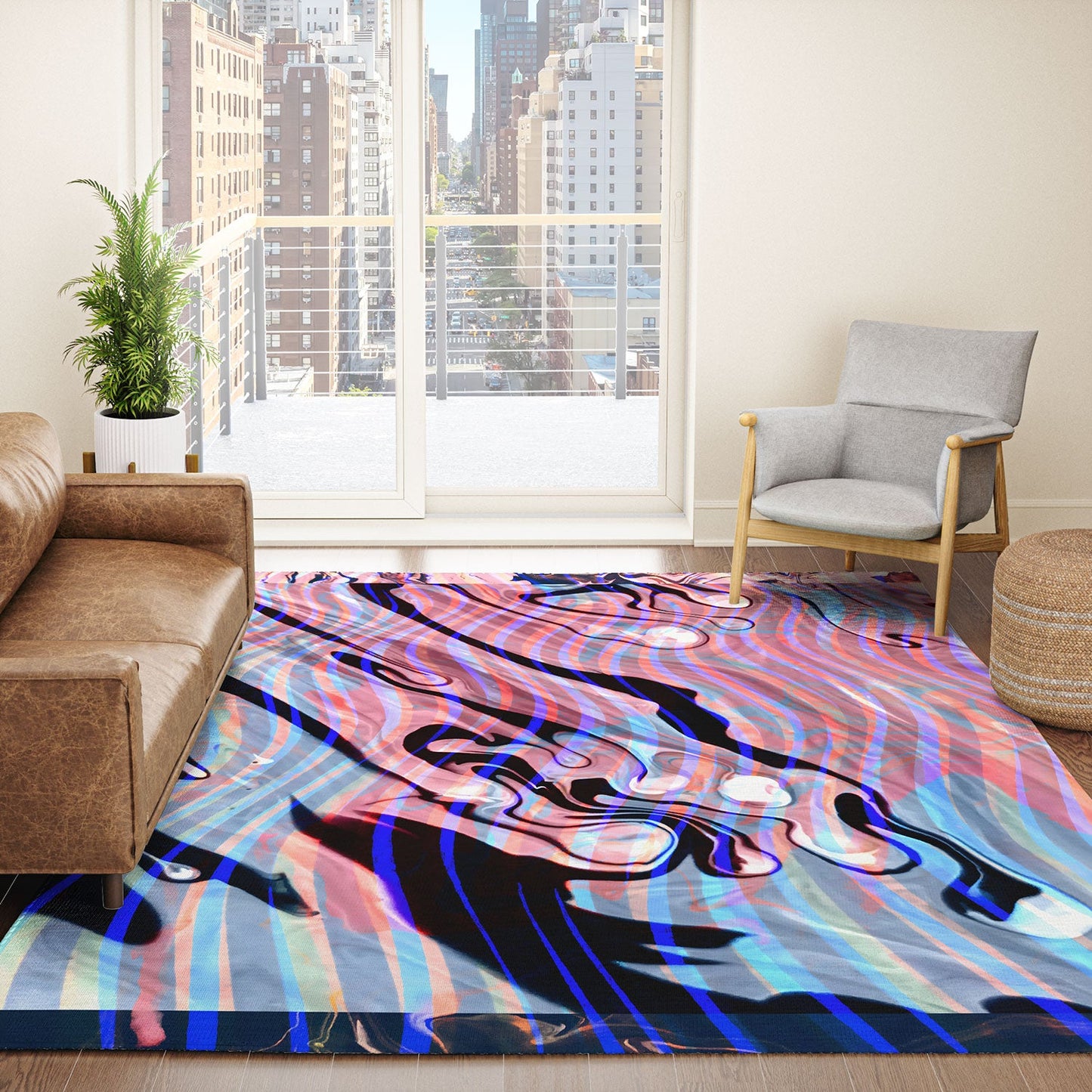 83 Oranges Focus Abstract Marble Texture Area Rug