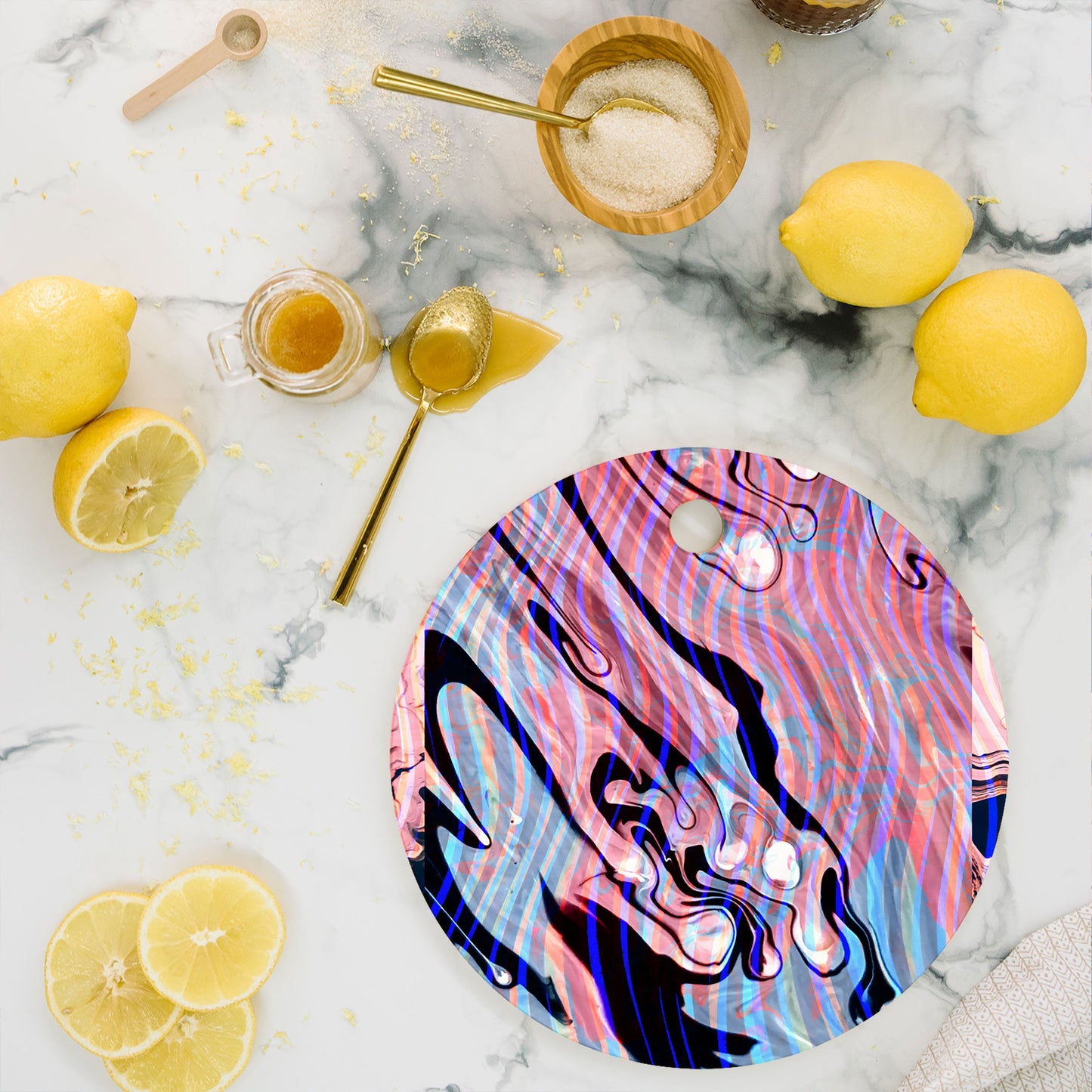 83 Oranges Focus Abstract Marble Texture Cutting Board Round