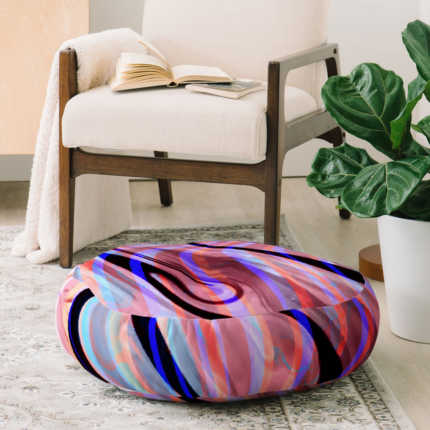 83 Oranges Focus Abstract Marble Texture Floor Pillow Round