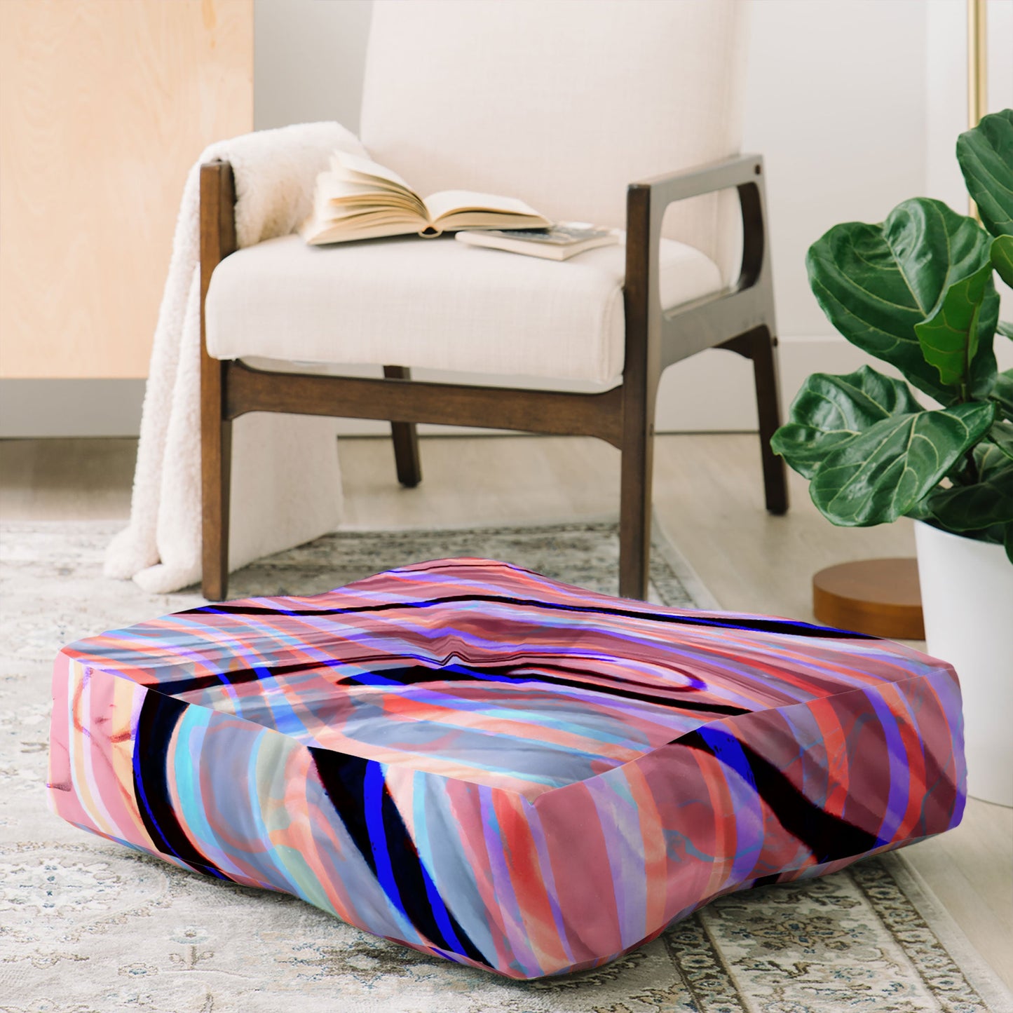 83 Oranges Focus Abstract Marble Texture Floor Pillow Square