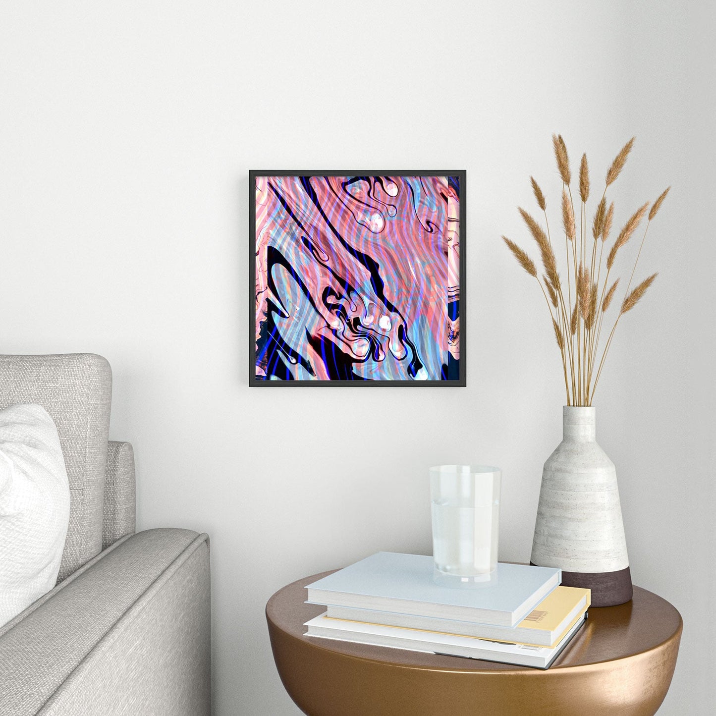 83 Oranges Focus Abstract Marble Texture Square Metal Framed Art Print