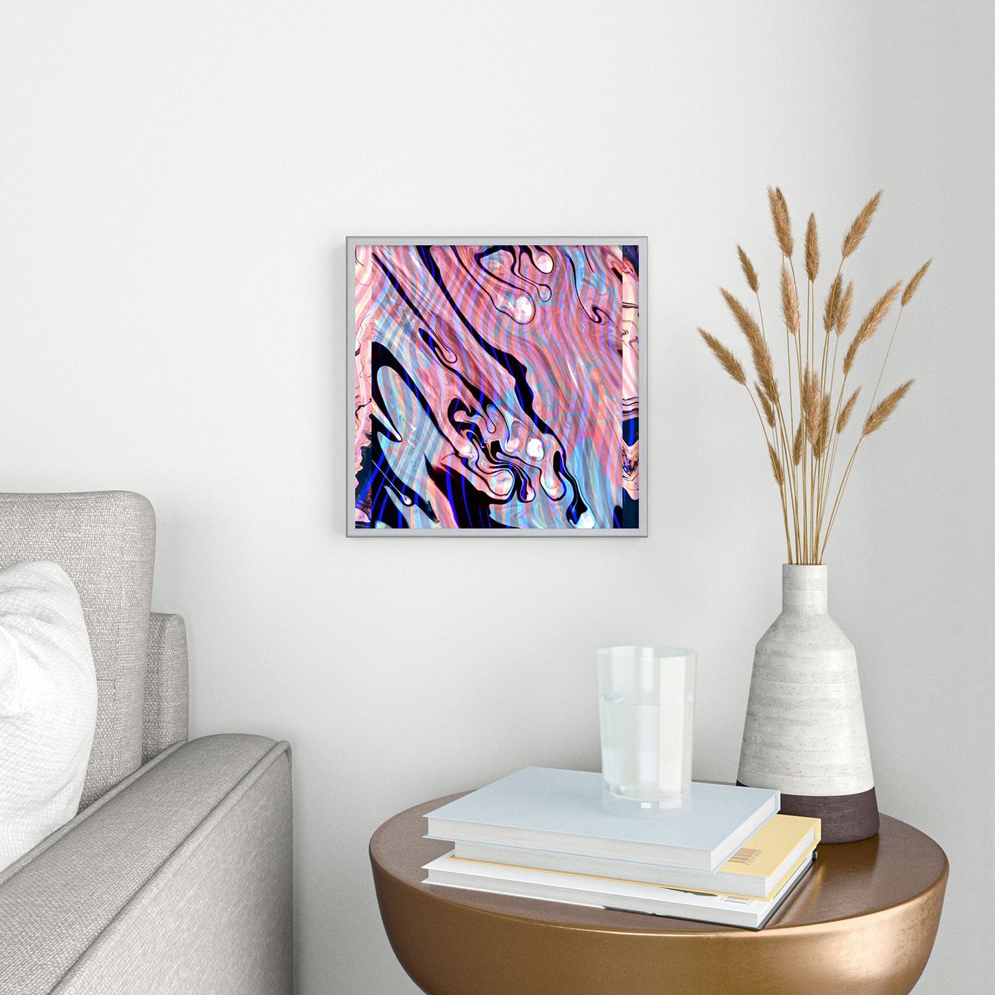 83 Oranges Focus Abstract Marble Texture Square Metal Framed Art Print
