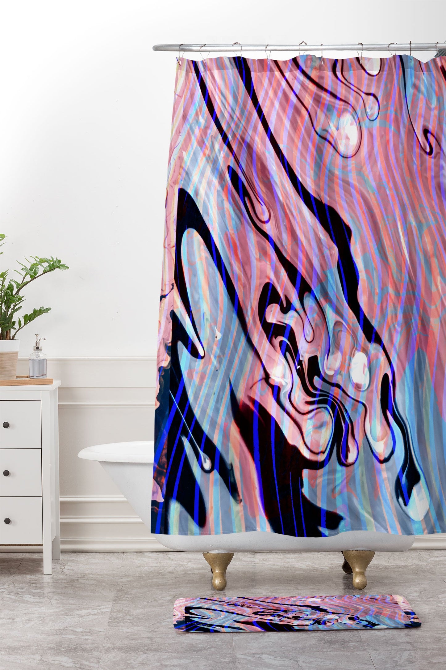 83 Oranges Focus Abstract Marble Texture Shower Curtain And Mat