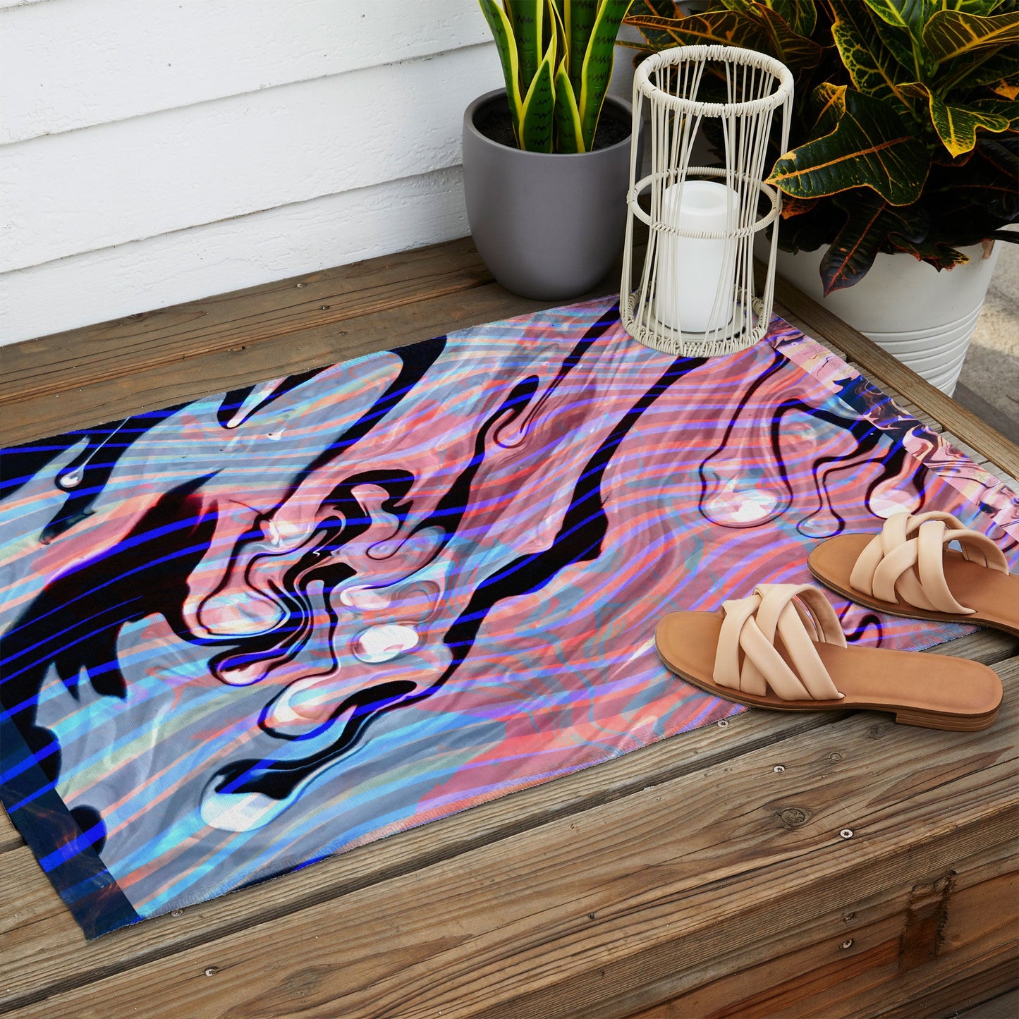 83 Oranges Focus Abstract Marble Texture Outdoor Rug