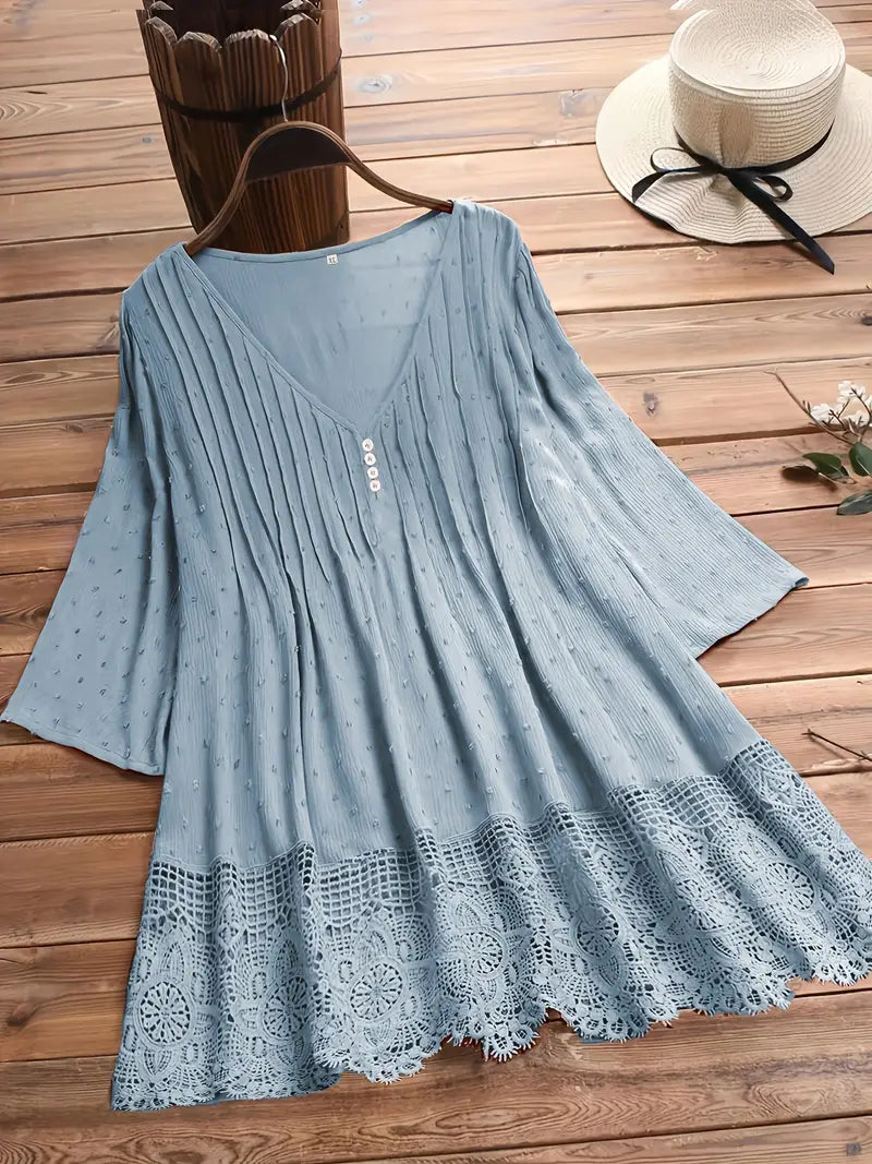 Koemi - Vintage Blouse met Ruches en V-hals