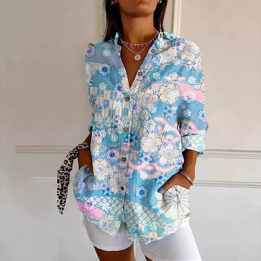 Women's floral long-sleeved shirt