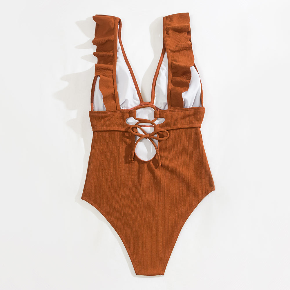 Coral - Ruffled Badpak voor Dames - Flatterend & Elegant