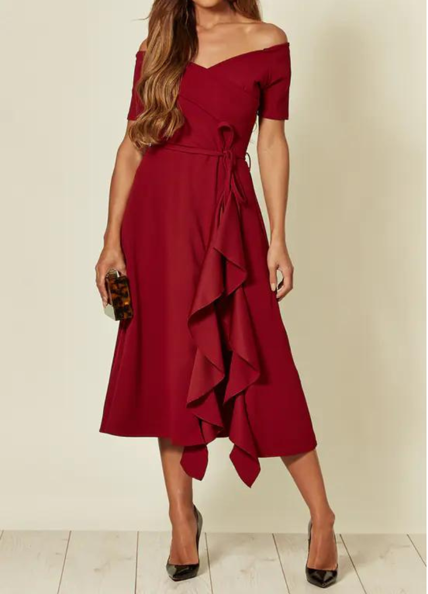 Celestine - Off-Shoulder Ruffle Jurk Voor Dames - Klassiek & Elegant