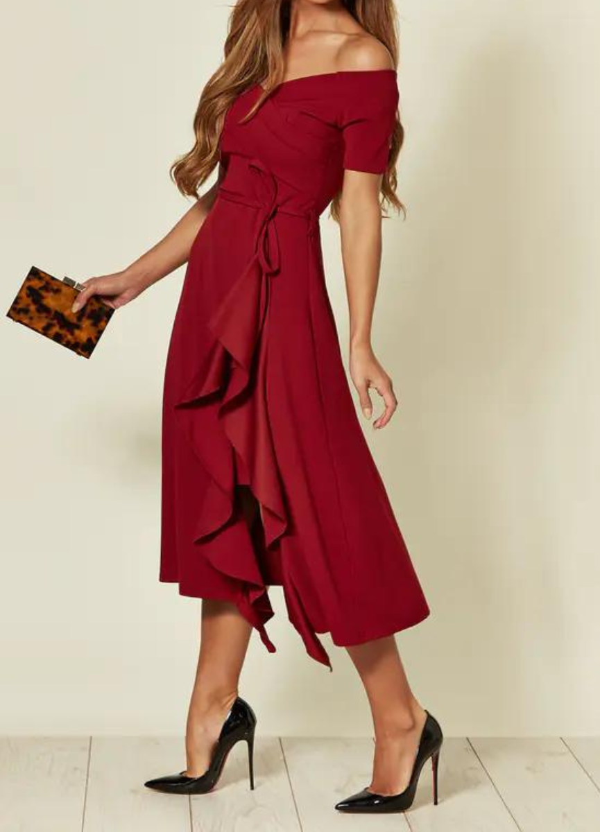Celestine - Off-Shoulder Ruffle Jurk Voor Dames - Klassiek & Elegant