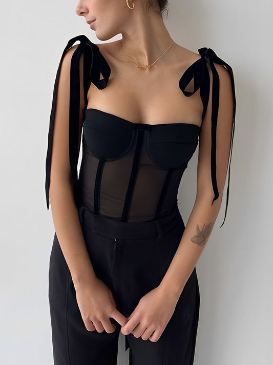 Top Corsetto in Rete Nera da Donna