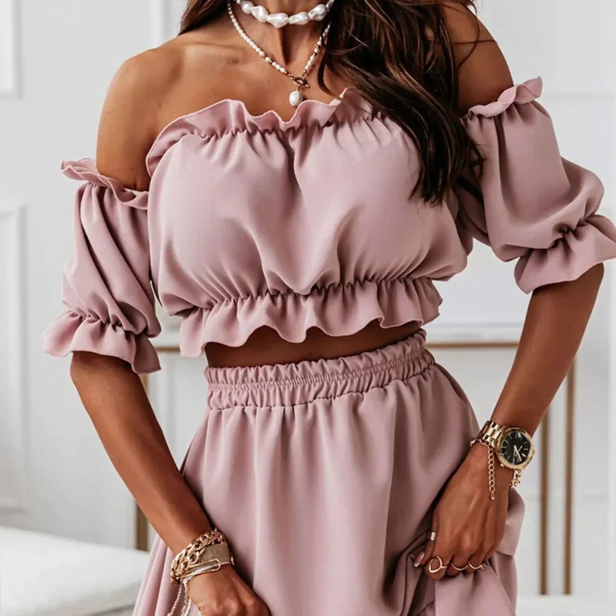 Makayla - Ruffled Twee-Delige Set voor Dames - Gedurfd & Flowy