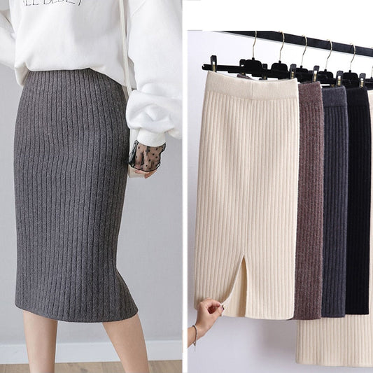 Michaela - Ribgebreide Midi Rok voor Dames - Cozy & Stijlvol