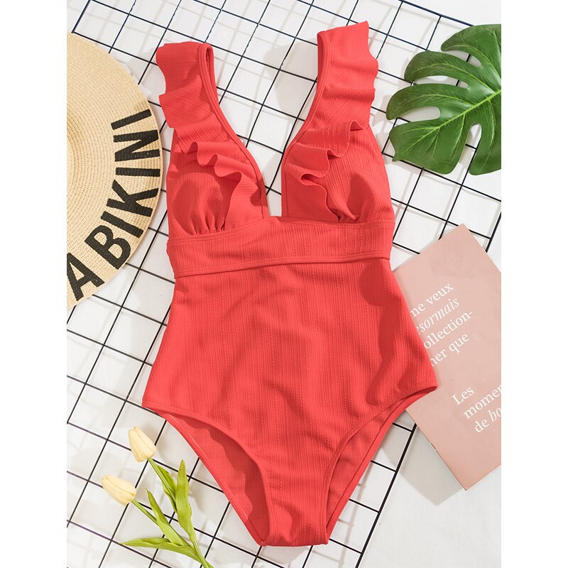 Coral - Ruffled Badpak voor Dames - Flatterend & Elegant