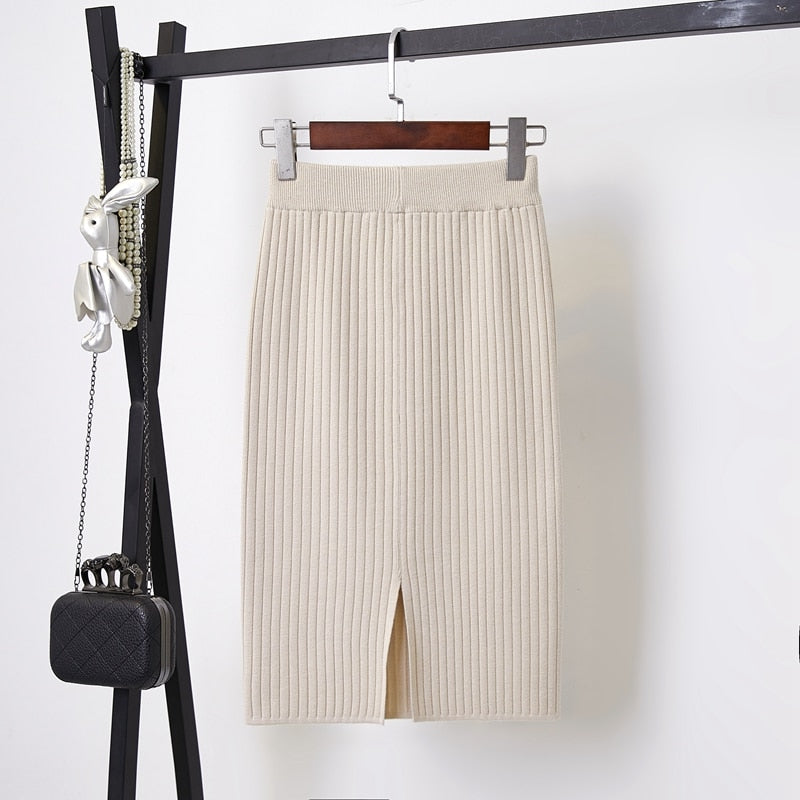 Michaela - Ribgebreide Midi Rok voor Dames - Cozy & Stijlvol