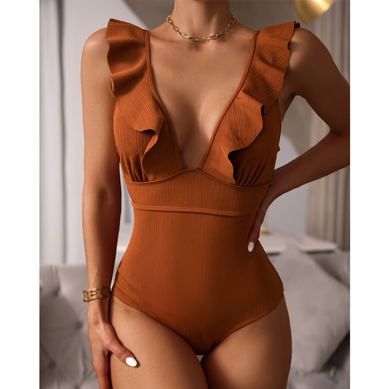 Coral - Ruffled Badpak voor Dames - Flatterend & Elegant