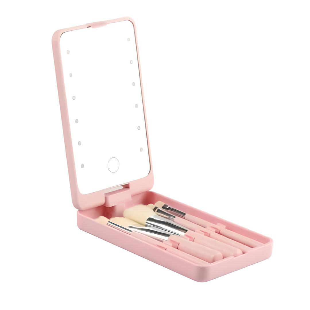 Jewel - Reis Make-up Borstel en Spiegel Set