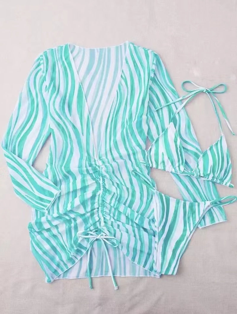 Gestreepte 3-Delige Bikini Set