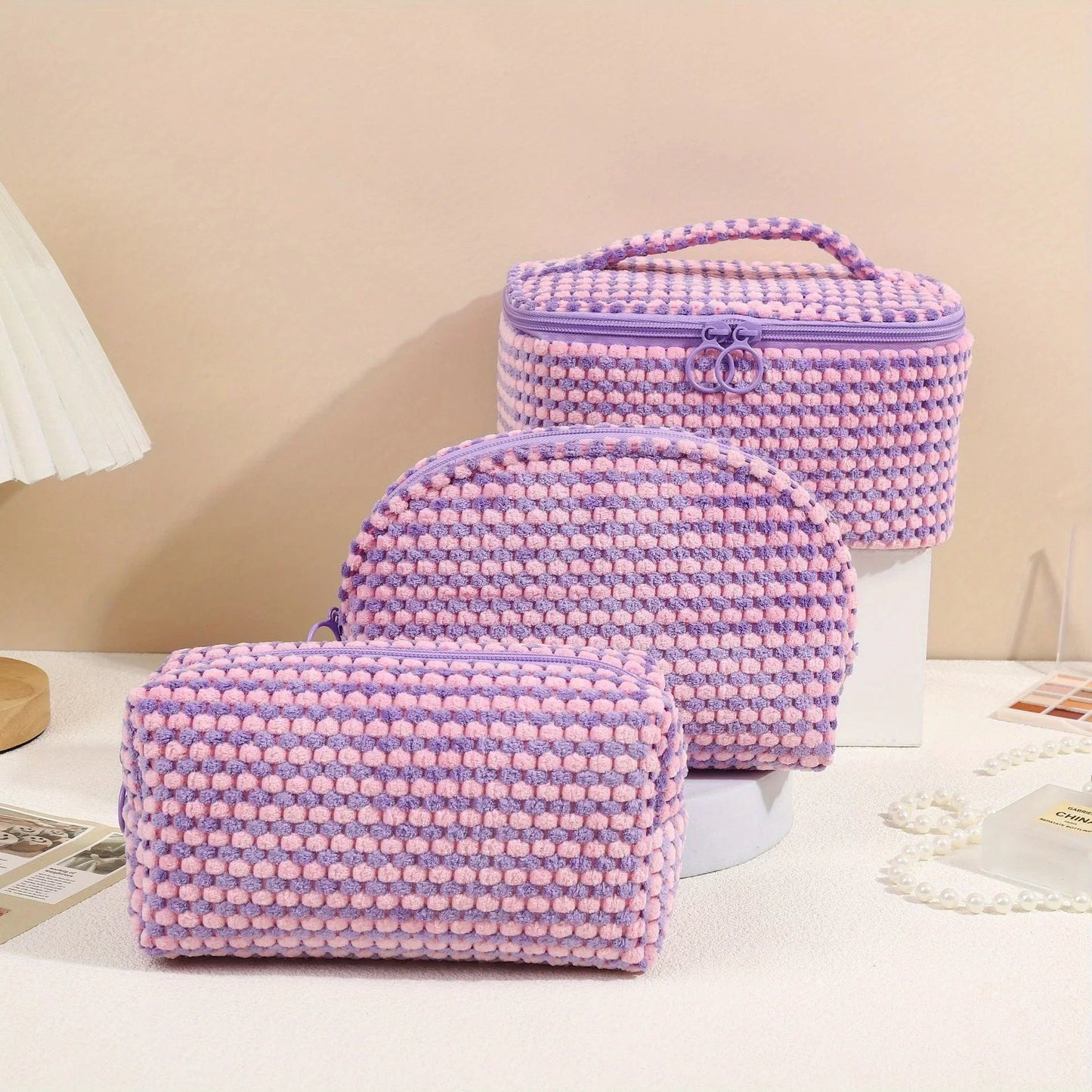 VelvetEase - 3-delige Zachte Corduroy Cosmeticaset