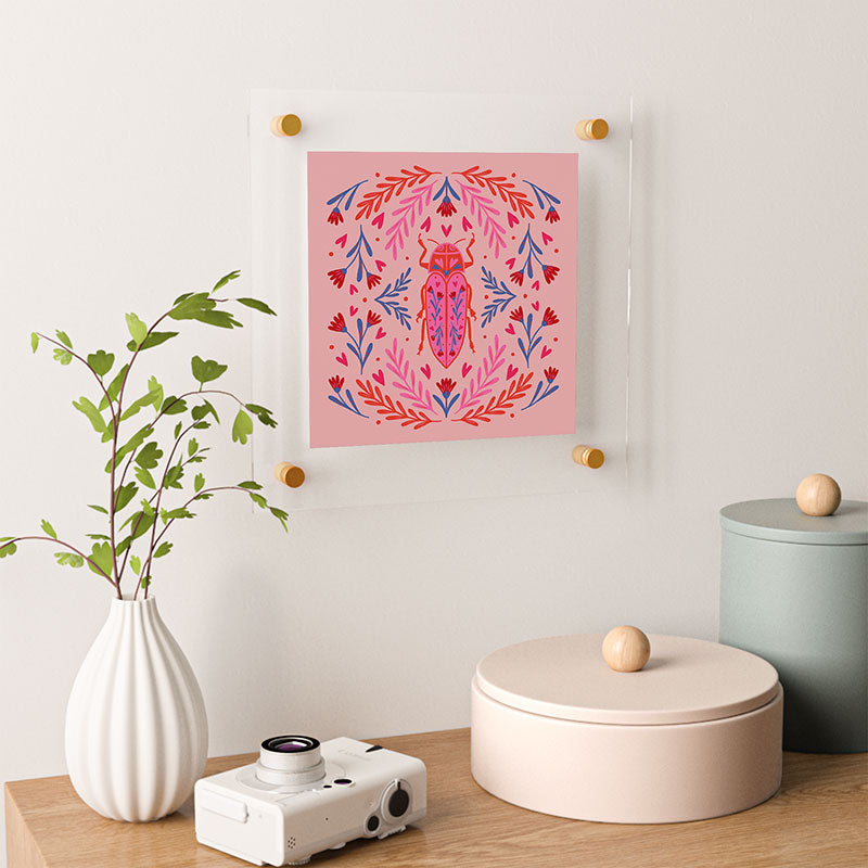 Angela Minca Lovebug pink and red Floating Acrylic Print