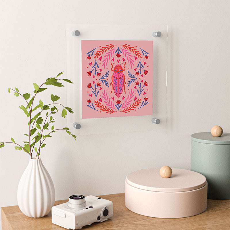 Angela Minca Lovebug pink and red Floating Acrylic Print