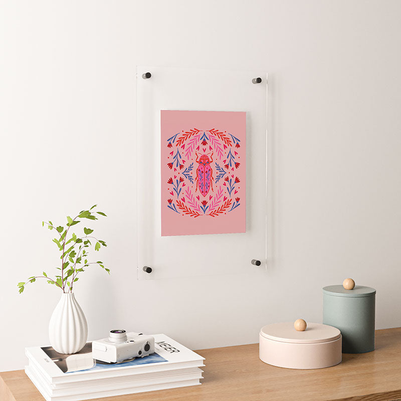 Angela Minca Lovebug pink and red Floating Acrylic Print