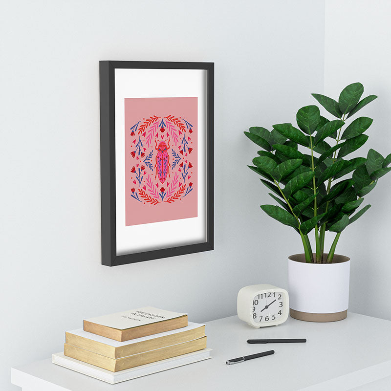 Angela Minca Lovebug pink and red Recessed Framing Rectangle