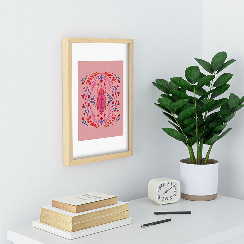 Angela Minca Lovebug pink and red Recessed Framing Rectangle