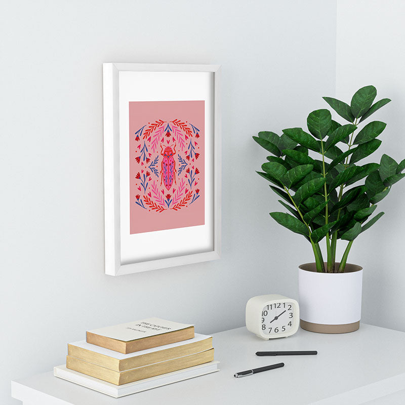 Angela Minca Lovebug pink and red Recessed Framing Rectangle