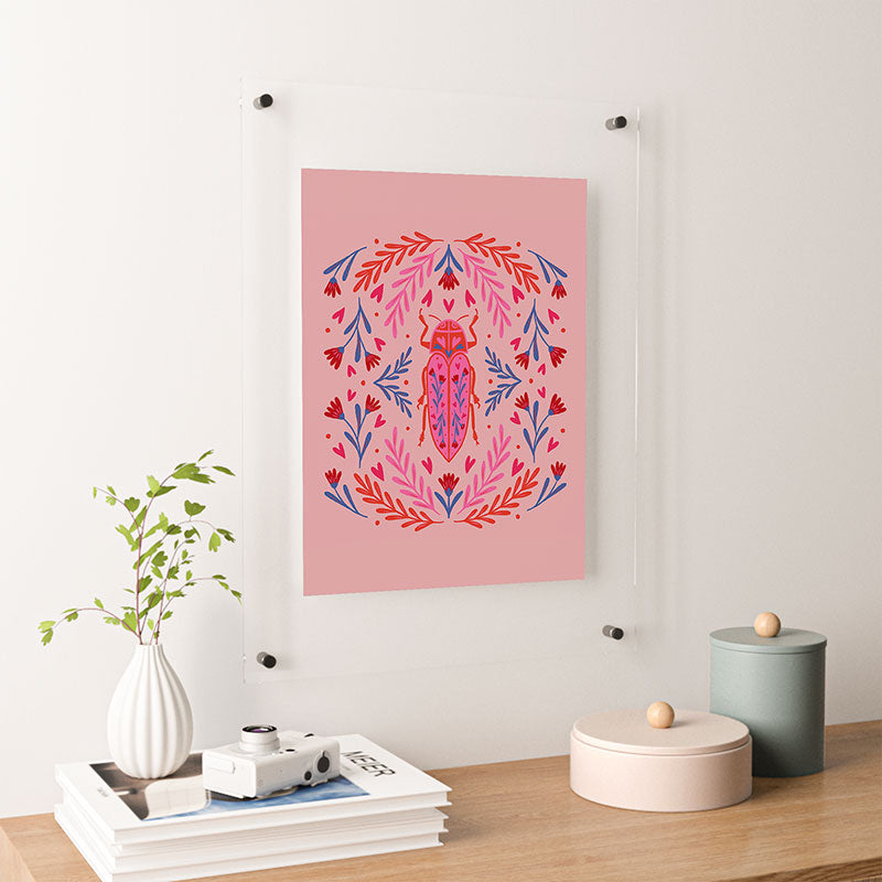 Angela Minca Lovebug pink and red Floating Acrylic Print