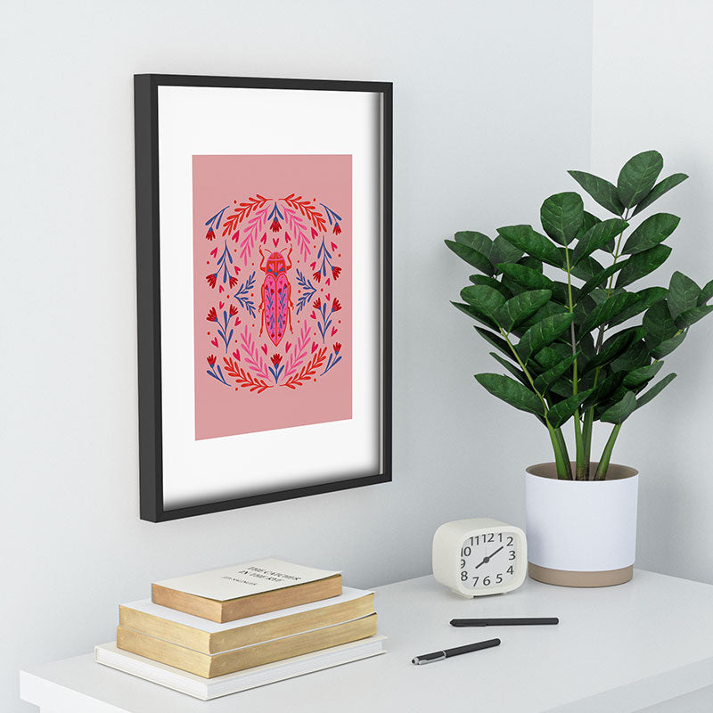 Angela Minca Lovebug pink and red Recessed Framing Rectangle