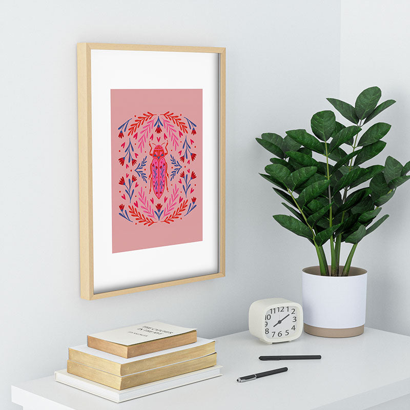 Angela Minca Lovebug pink and red Recessed Framing Rectangle