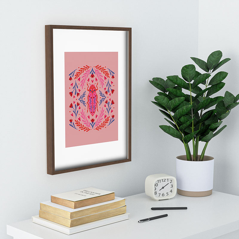 Angela Minca Lovebug pink and red Recessed Framing Rectangle