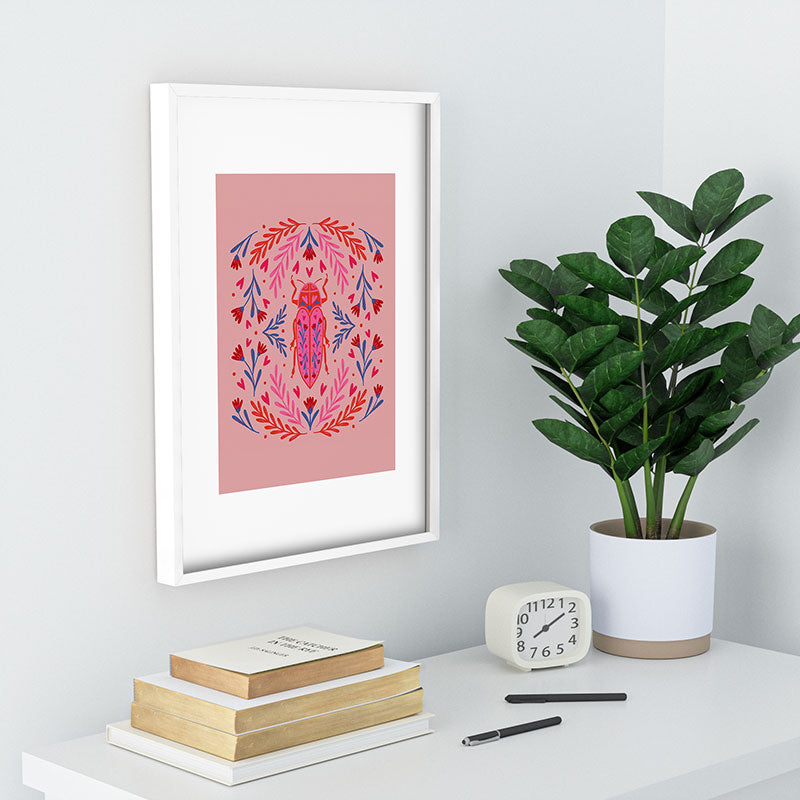 Angela Minca Lovebug pink and red Recessed Framing Rectangle