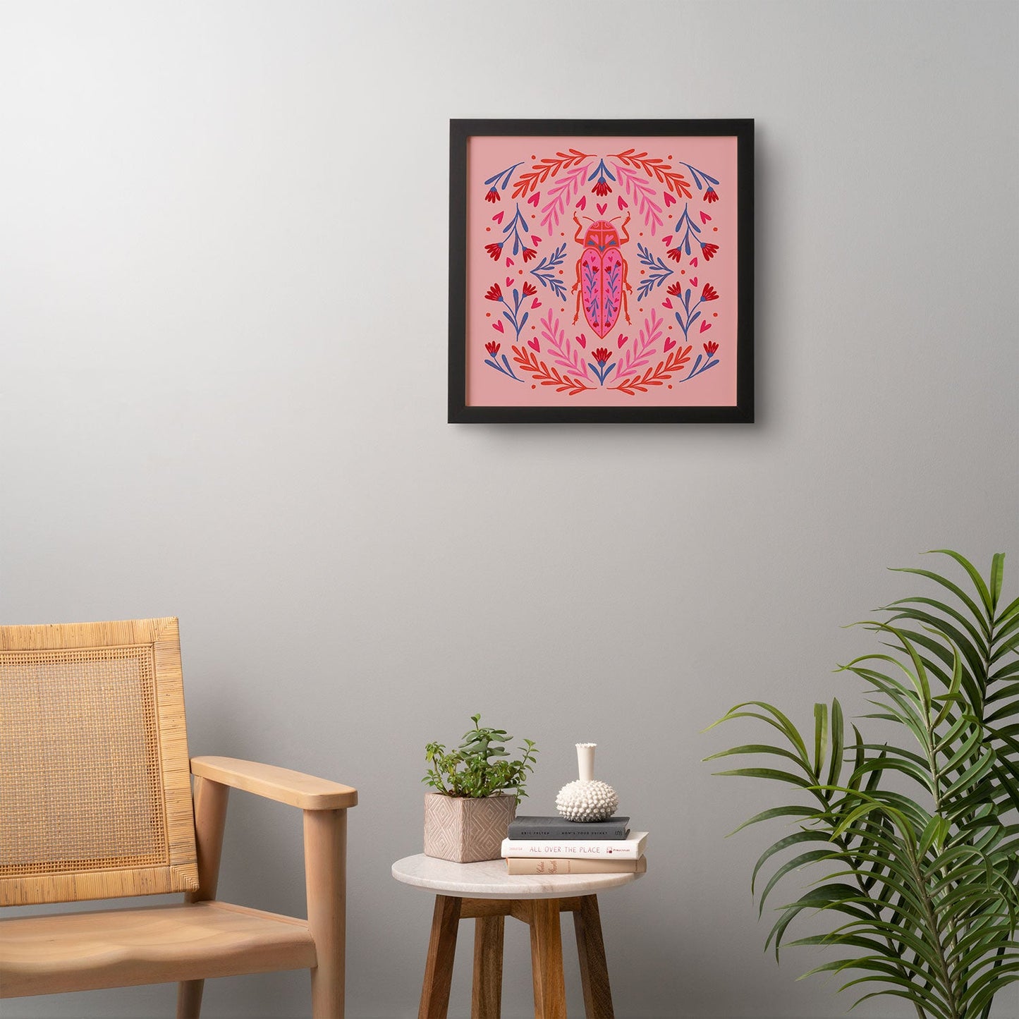 Angela Minca Lovebug pink and red Framed Wall Art