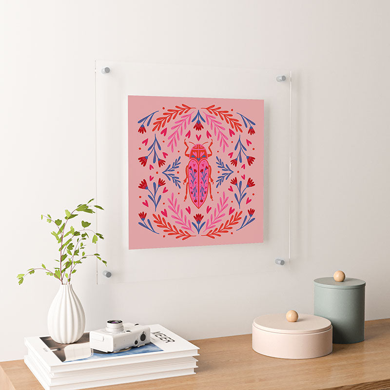 Angela Minca Lovebug pink and red Floating Acrylic Print