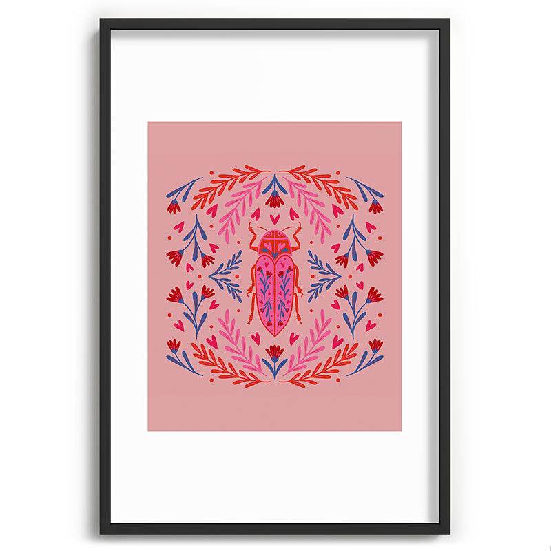 Angela Minca Lovebug pink and red Recessed Framing Rectangle