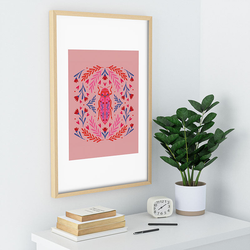 Angela Minca Lovebug pink and red Recessed Framing Rectangle