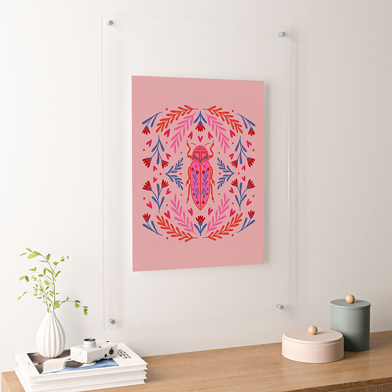 Angela Minca Lovebug pink and red Floating Acrylic Print