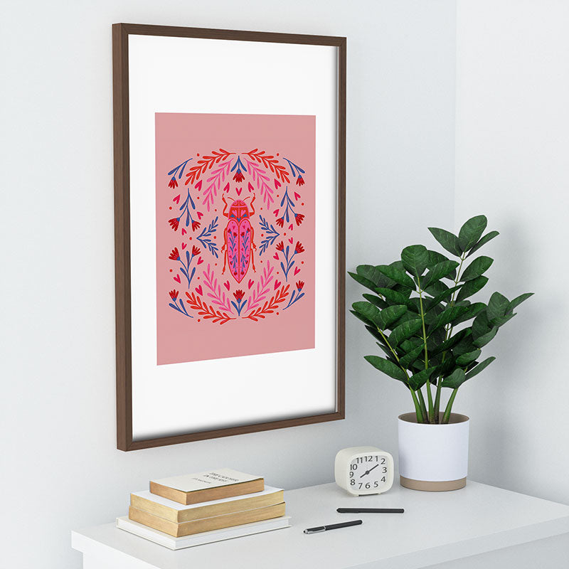 Angela Minca Lovebug pink and red Recessed Framing Rectangle