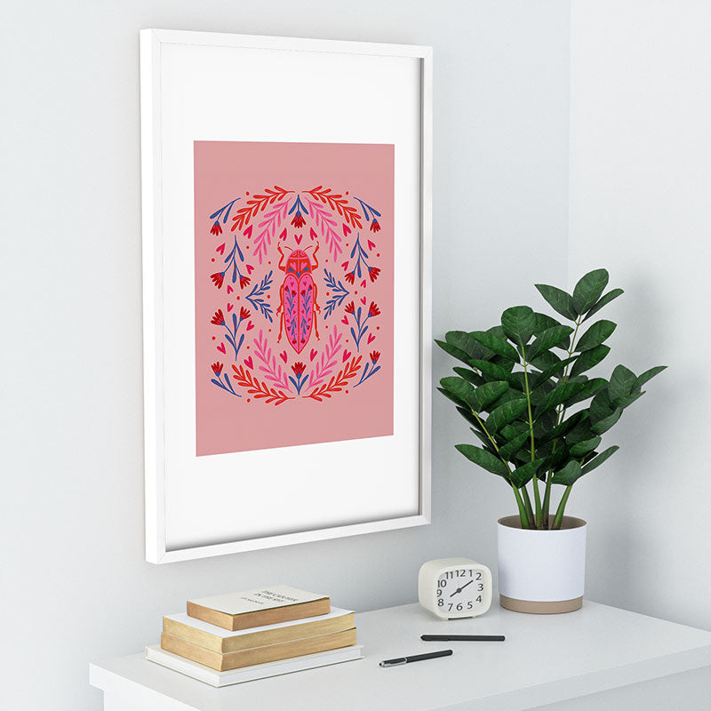 Angela Minca Lovebug pink and red Recessed Framing Rectangle