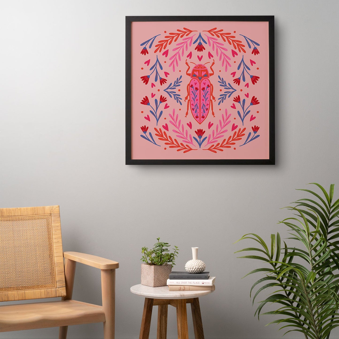 Angela Minca Lovebug pink and red Framed Wall Art