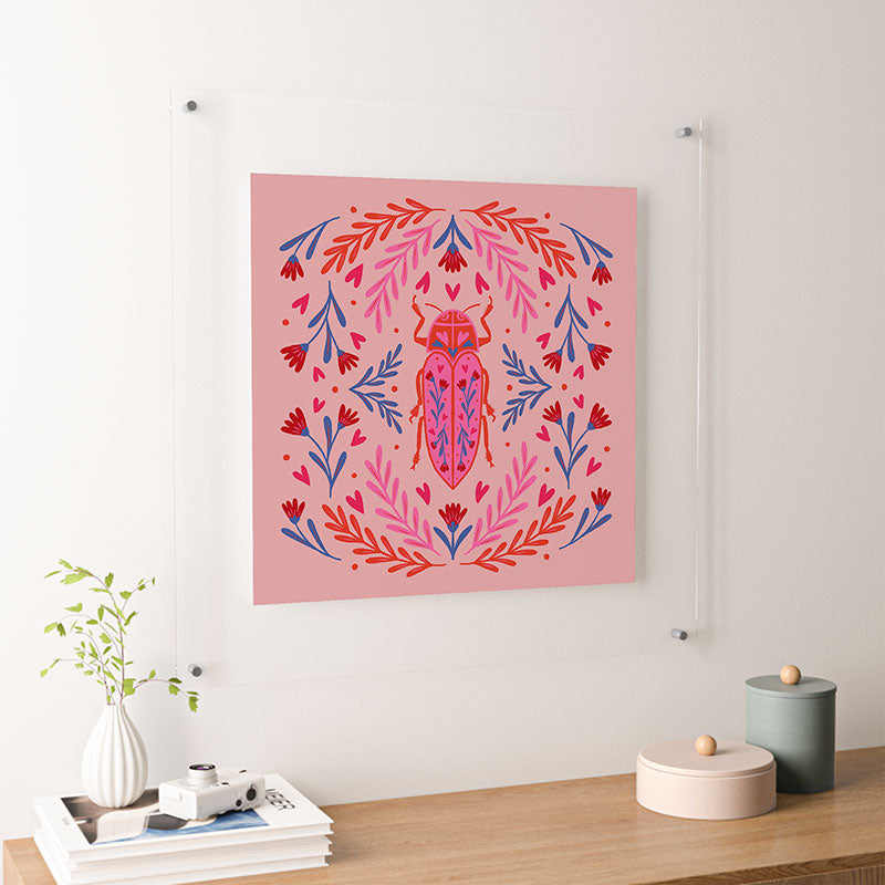 Angela Minca Lovebug pink and red Floating Acrylic Print