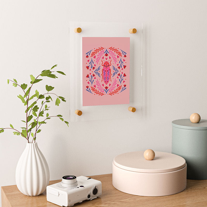 Angela Minca Lovebug pink and red Floating Acrylic Print