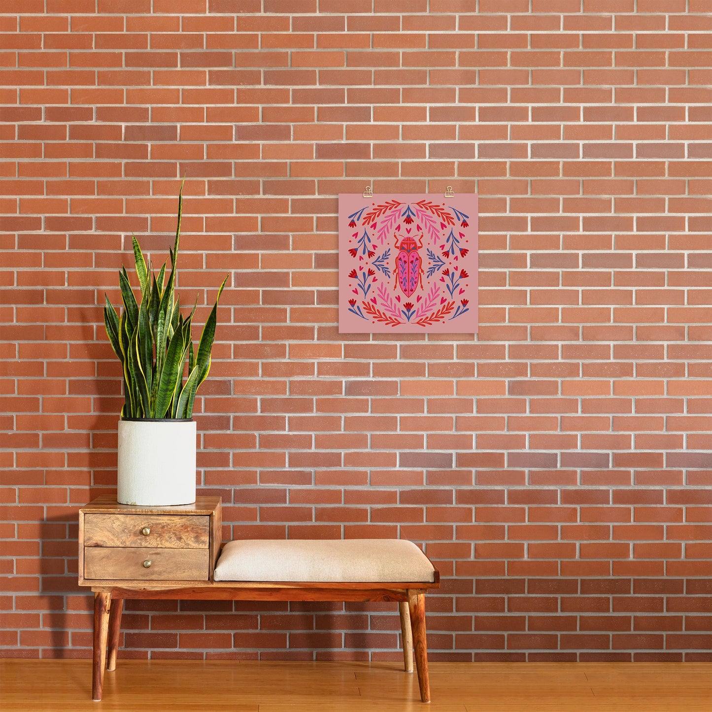 Angela Minca Lovebug pink and red Art Print