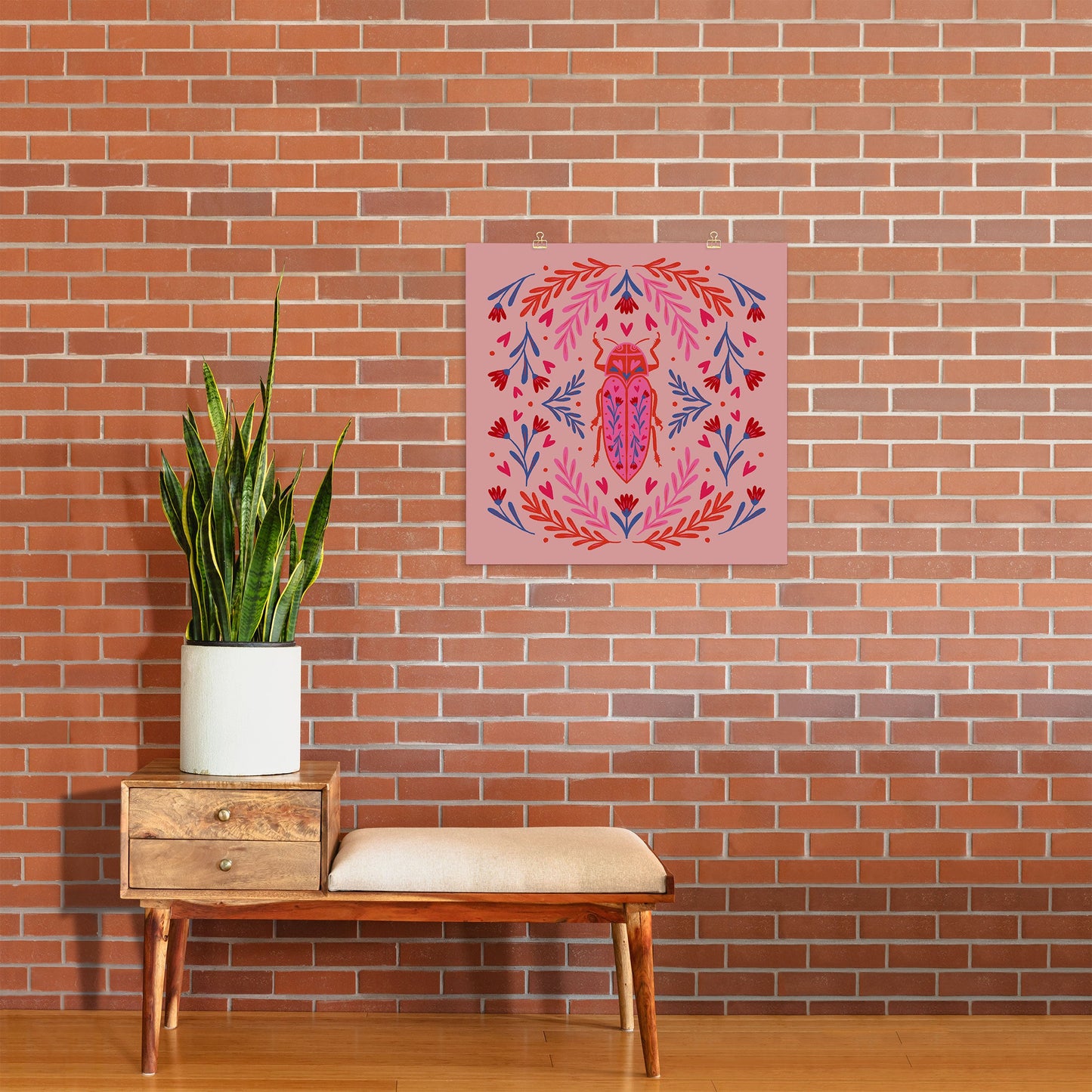 Angela Minca Lovebug pink and red Art Print