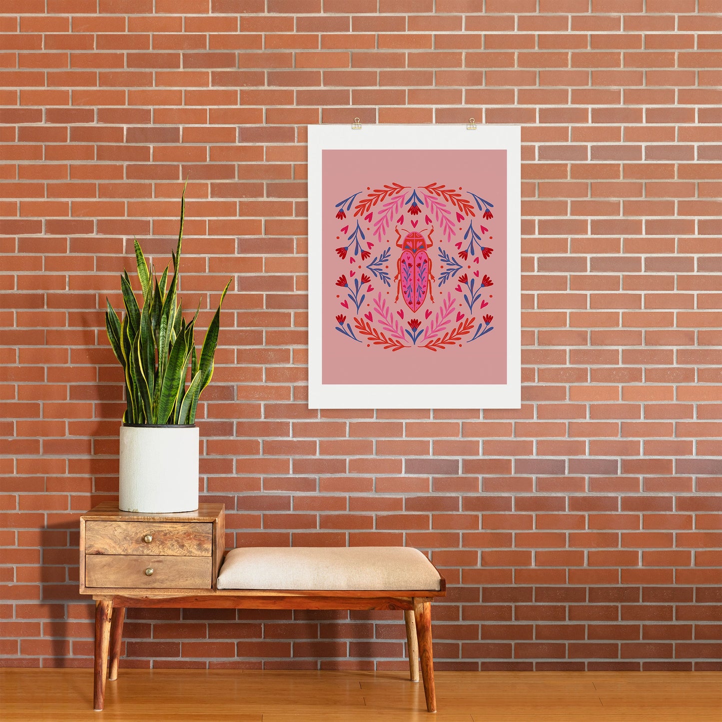 Angela Minca Lovebug pink and red Art Print