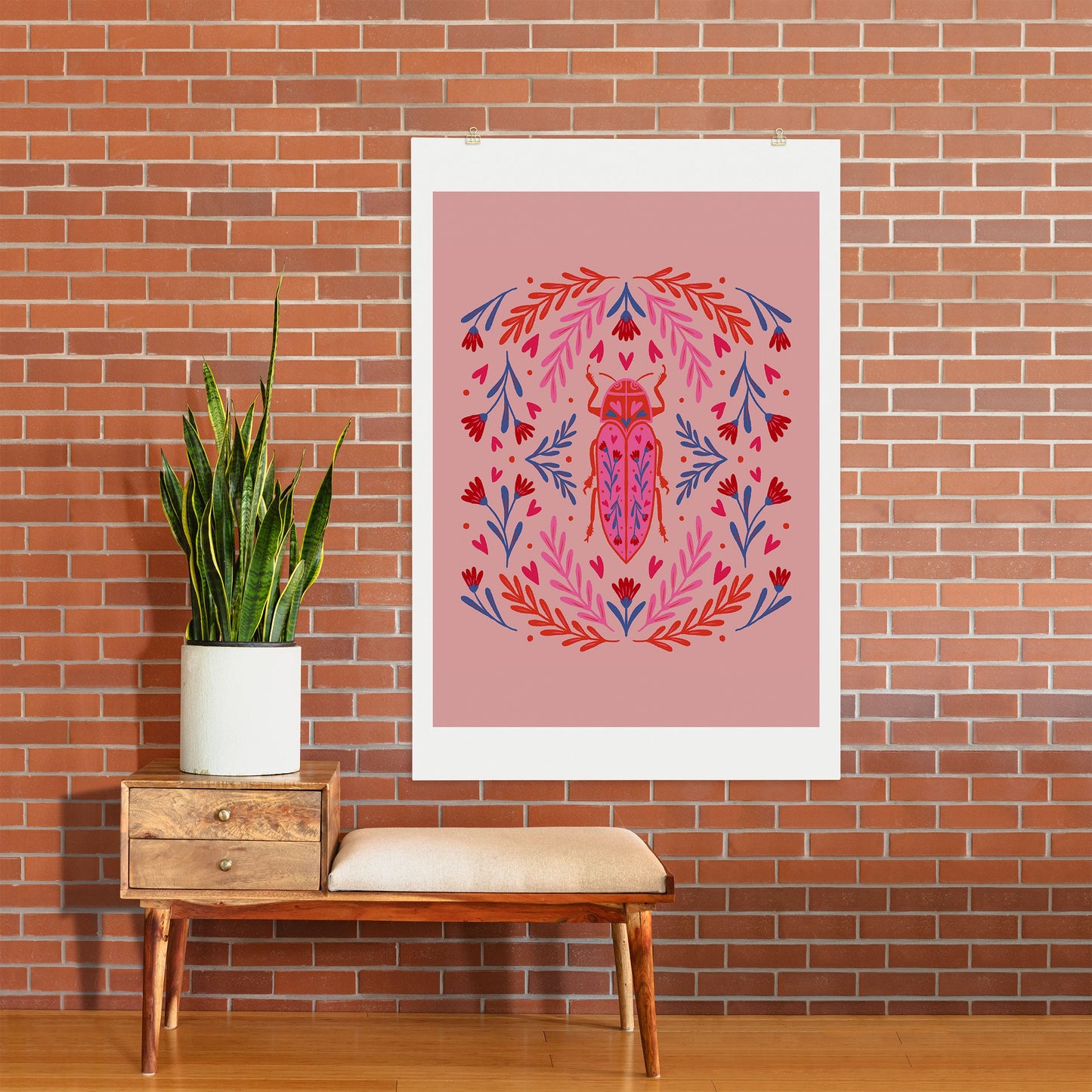 Angela Minca Lovebug pink and red Art Print