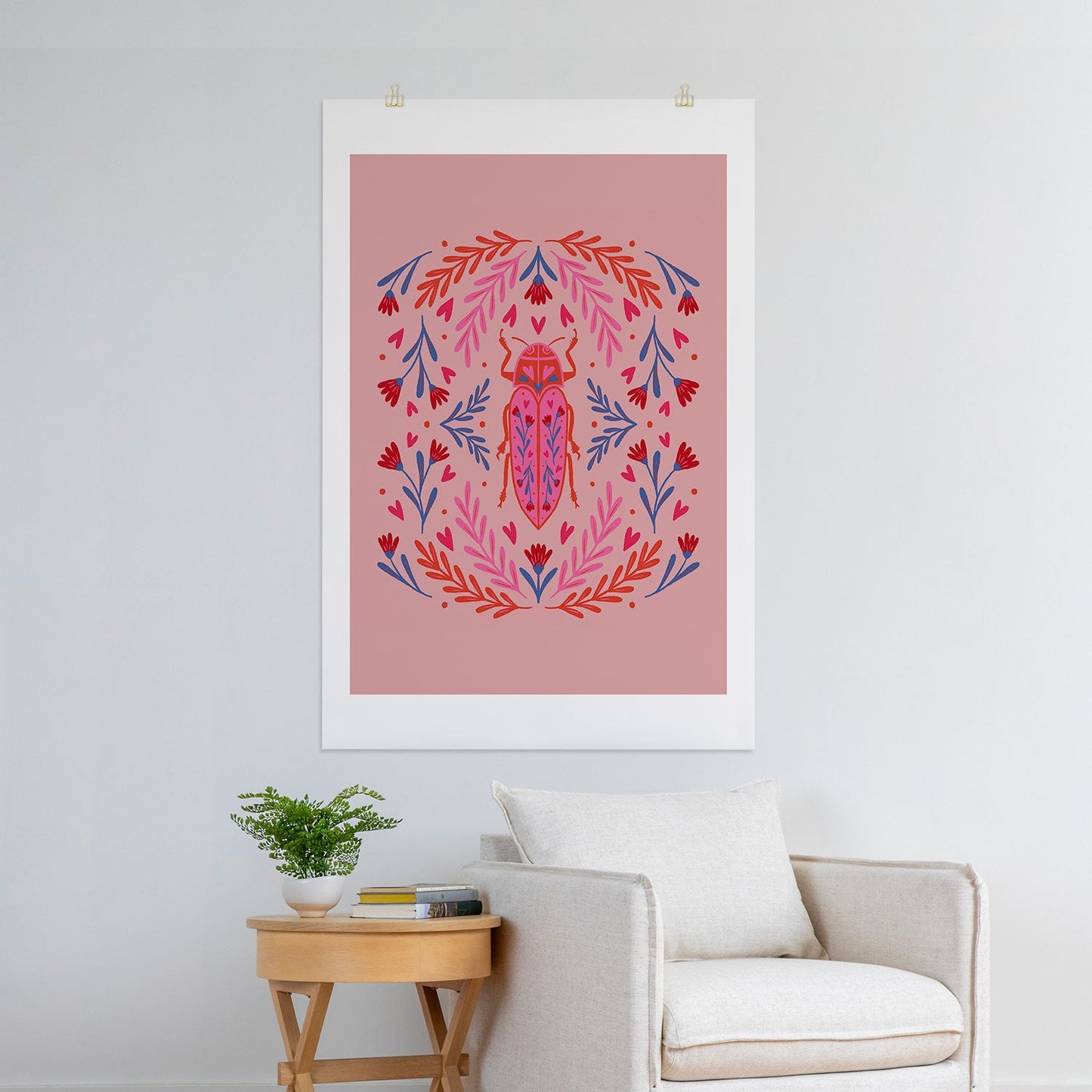 Angela Minca Lovebug pink and red Art Print