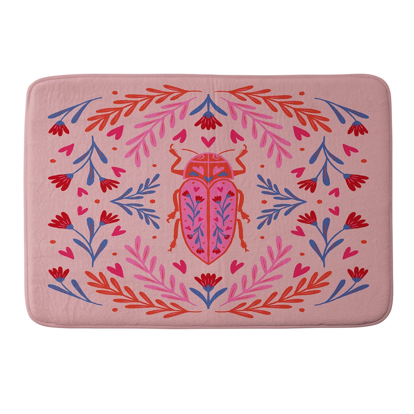 Angela Minca Lovebug pink and red Memory Foam Bath Mat