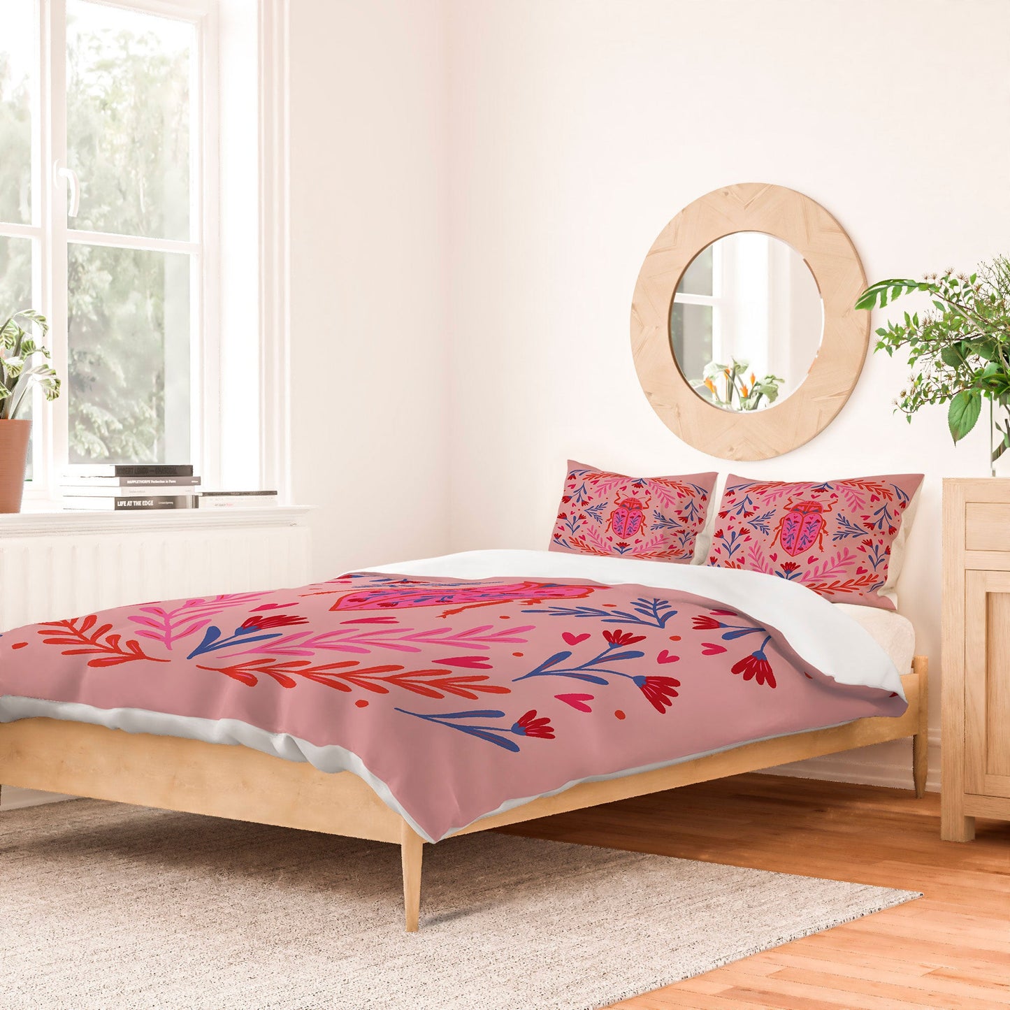 Angela Minca Lovebug pink and red Duvet Cover